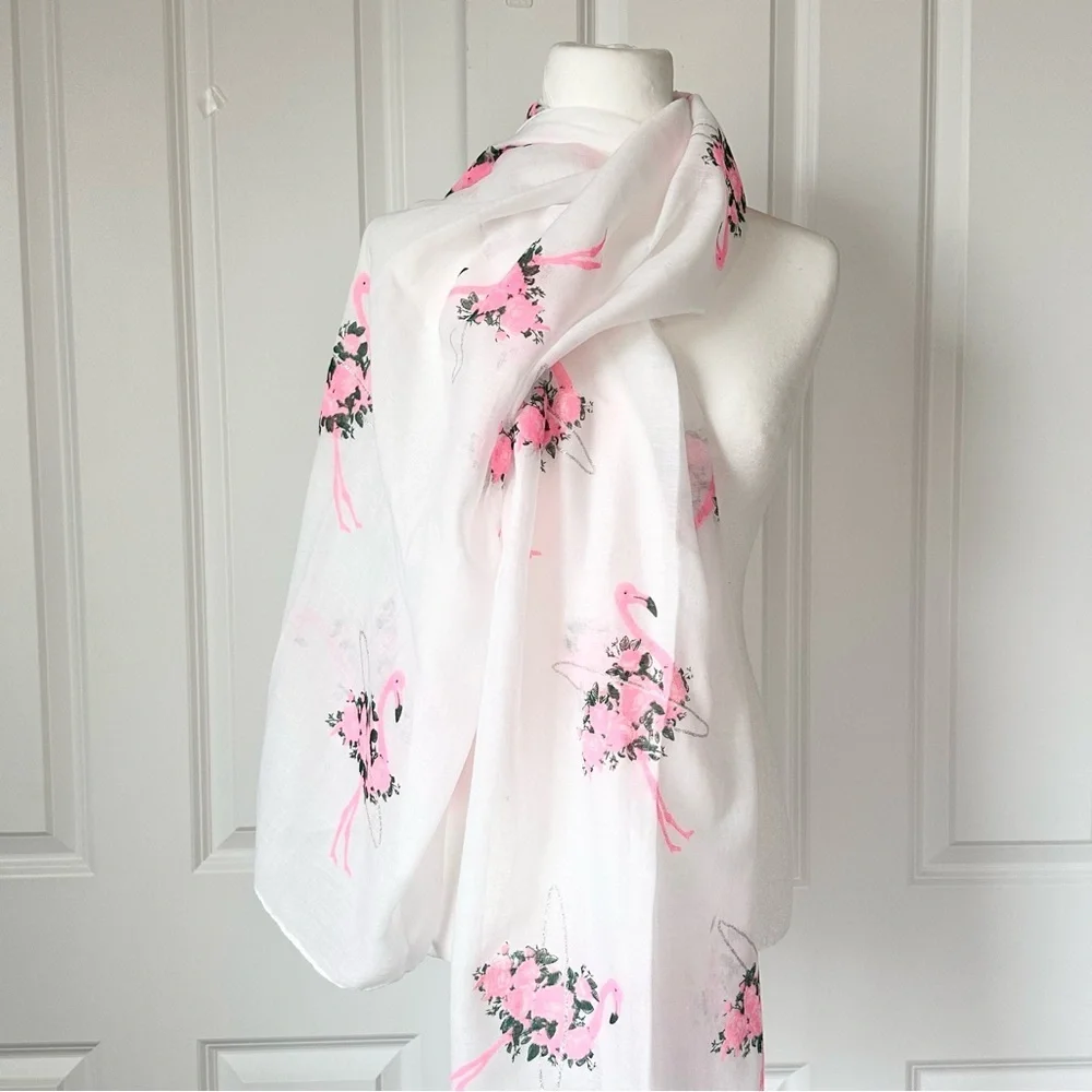 VTG Flamingo Sheer Sparkle Scarf Headcover Coverup Multi Use Feminine Pink White